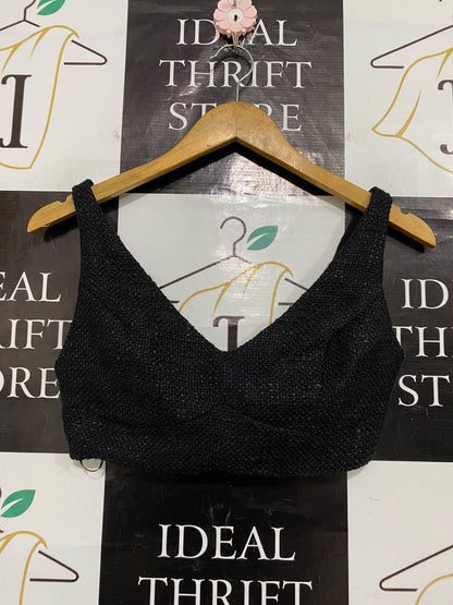 SHOWPO |S| BUST 15| A59| BLACK TEXTURED V-NECK TECHNICAL UTILITY CROP TOP