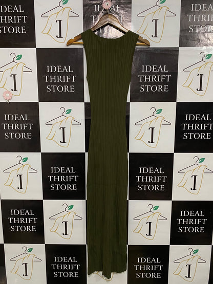 DISSH |S| BUST 11| A59| OLIVE GREEN RIBBED TECHNICAL UTILITY MAXI DRESS