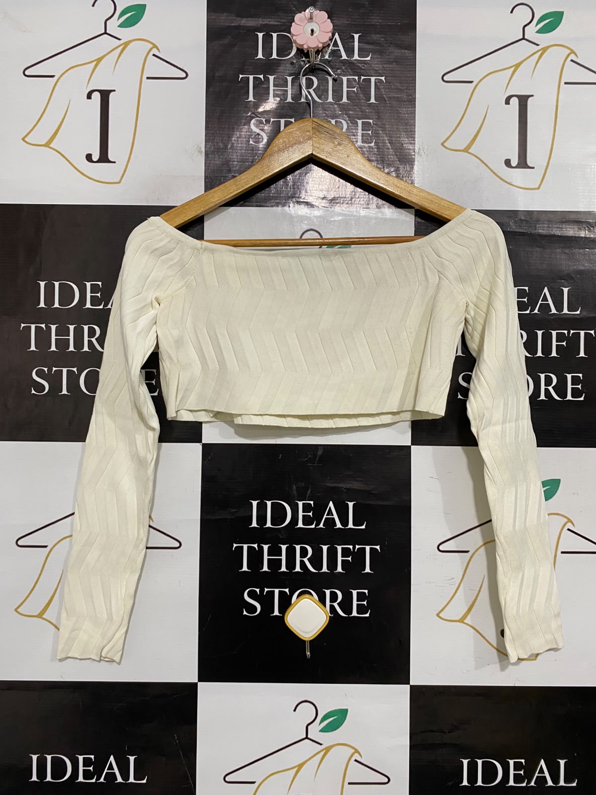 ZARA |S| BUST 16| A59| OFF-SHOULDER CHEVRON TECHNICAL UTILITY CROP TOP