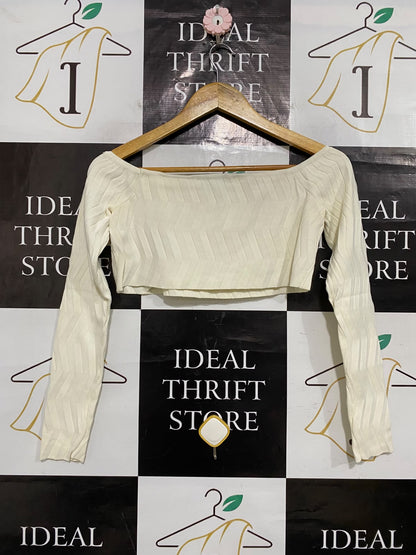 ZARA |S| BUST 16| A59| OFF-SHOULDER CHEVRON TECHNICAL UTILITY CROP TOP