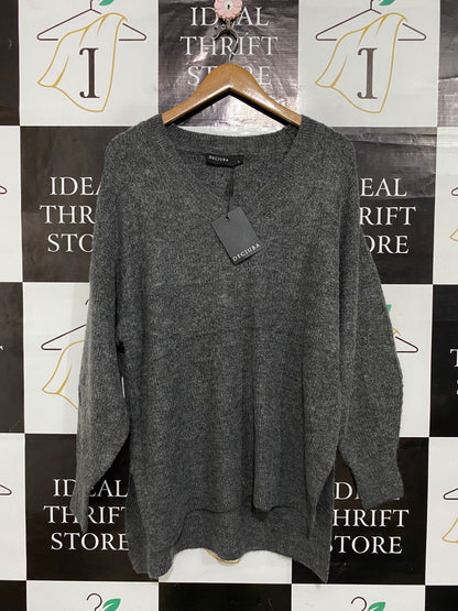 DECJUBA |L| BUST 23| A59| CHARCOAL GREY V-NECK TECHNICAL UTILITY OVERSIZED SWEATER