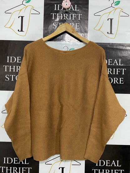 ANKO |M| BUST 25| A59| CAMEL BOATNECK RIBBED TECHNICAL UTILITY OVERSIZED SWEATER