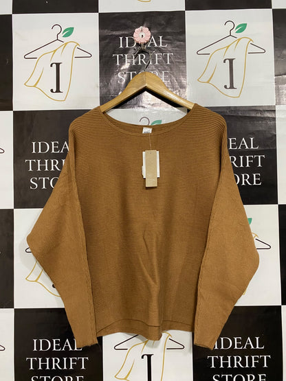 ANKO |M| BUST 25| A59| CAMEL BOATNECK RIBBED TECHNICAL UTILITY OVERSIZED SWEATER