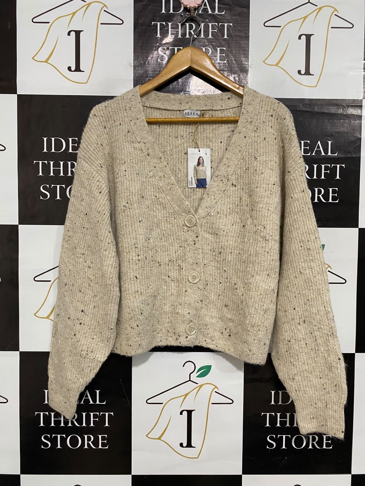 SERRA |M| BUST 23| A59| OATMEAL SPECKLED V-NECK TECHNICAL UTILITY CARDIGAN