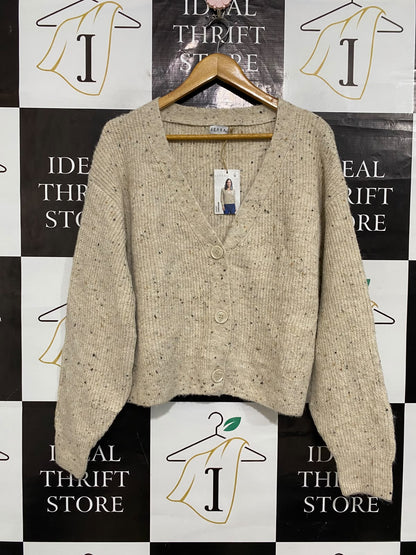 SERRA |M| BUST 23| A59| OATMEAL SPECKLED V-NECK TECHNICAL UTILITY CARDIGAN