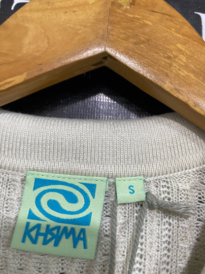 KHRMA |S| BUST 19| A59| BEIGE TEXTURED BUTTON-UP TECHNICAL UTILITY POLO SHIRT