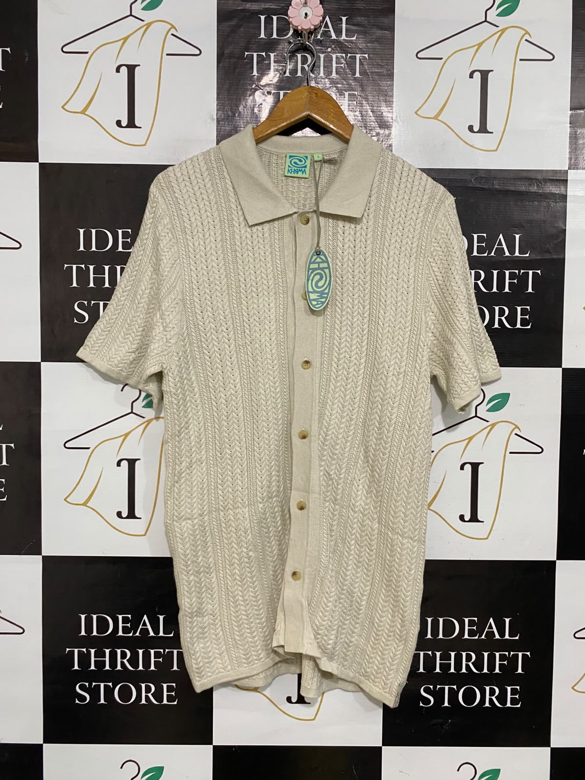 KHRMA |S| BUST 19| A59| BEIGE TEXTURED BUTTON-UP TECHNICAL UTILITY POLO SHIRT