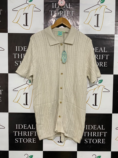 KHRMA |S| BUST 19| A59| BEIGE TEXTURED BUTTON-UP TECHNICAL UTILITY POLO SHIRT