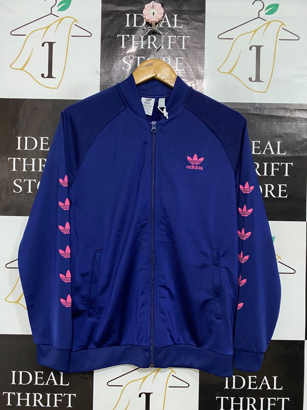ADIDAS |XS| BUST 19| A59| BLUE & PINK LOGO-TAPE TECHNICAL UTILITY TRACK JACKET