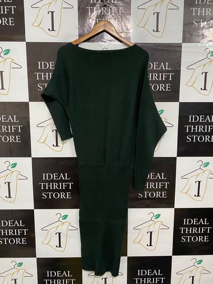 FOREVER NEW |S| BUST 20| A59| DARK GREEN BOATNECK RIBBED TECHNICAL UTILITY MIDI DRESS