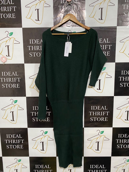 FOREVER NEW |S| BUST 20| A59| DARK GREEN BOATNECK RIBBED TECHNICAL UTILITY MIDI DRESS