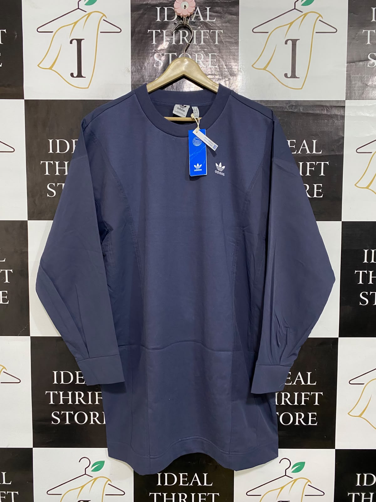 ADIDAS |S| BUST 25| A59| SLATE BLUE CREWNECK TECHNICAL UTILITY SWEATSHIRT DRESS