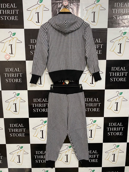 |XS| A58| BLACK & WHITE HOUNDSTOOTH BRANDED HOODED TECHNICAL UTILITY KNIT SET