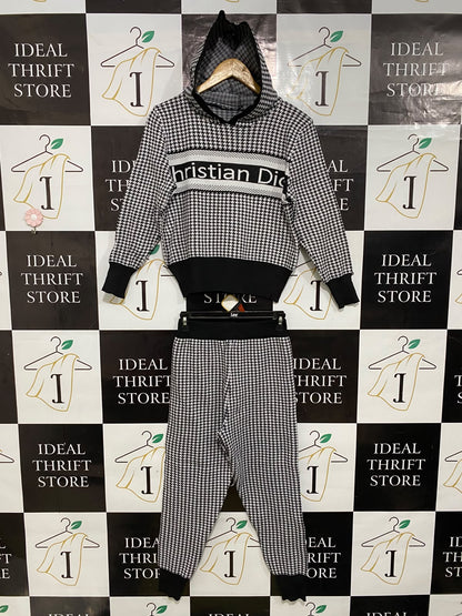 |XS| A58| BLACK & WHITE HOUNDSTOOTH BRANDED HOODED TECHNICAL UTILITY KNIT SET
