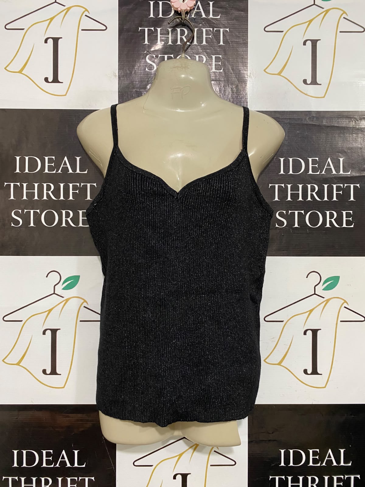 ANKO |M| BUST 18| A58| BLACK METALLIC RIBBED TECHNICAL UTILITY CAMI TOP