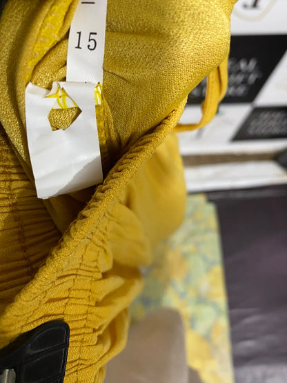 |S| WAIST 26| A58| MUSTARD YELLOW PLEATED DRAWSTRING TECHNICAL UTILITY PALAZZO PANTS