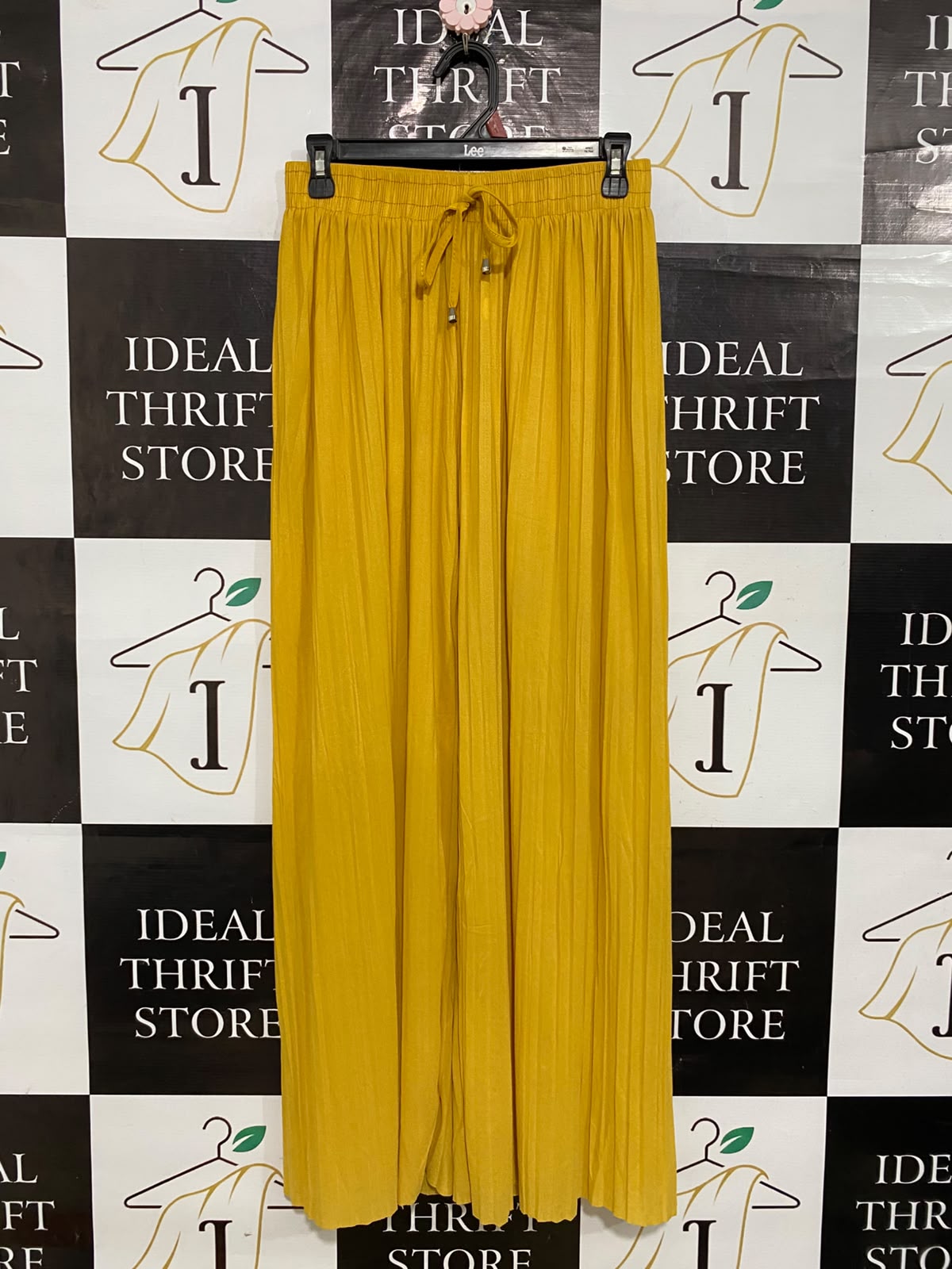 |S| WAIST 26| A58| MUSTARD YELLOW PLEATED DRAWSTRING TECHNICAL UTILITY PALAZZO PANTS