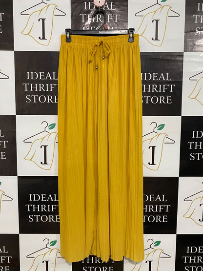 |S| WAIST 26| A58| MUSTARD YELLOW PLEATED DRAWSTRING TECHNICAL UTILITY PALAZZO PANTS