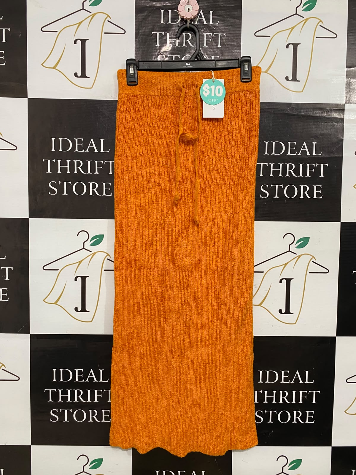 GHANDA |S| WAIST 26| A58| RUST ORANGE RIBBED DRAWSTRING TECHNICAL UTILITY MIDI SKIRT