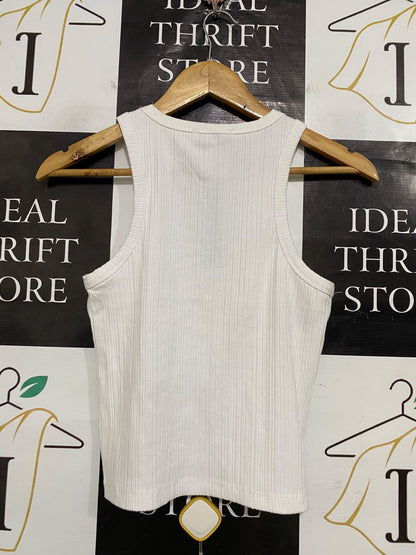 MISS SHOP |M| BUST 14| A58| WHITE RIBBED RECYCLED POLYESTER BLEND TECHNICAL UTILITY TANK TOP