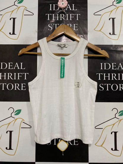 MISS SHOP |M| BUST 14| A58| WHITE RIBBED RECYCLED POLYESTER BLEND TECHNICAL UTILITY TANK TOP