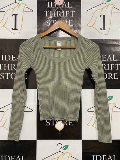 ANKO |S| BUST 12| A58| SAGE GREEN SCOOP NECK RIBBED TECHNICAL UTILITY LONG-SLEEVE TOP