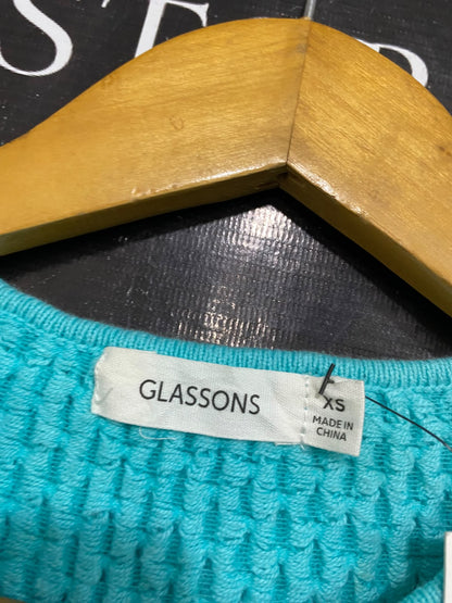 GLASSONS |XS| BUST 11| A58| TURQUOISE TEXTURED BUTTON-FRONT TECHNICAL UTILITY CROPPED CARDIGAN