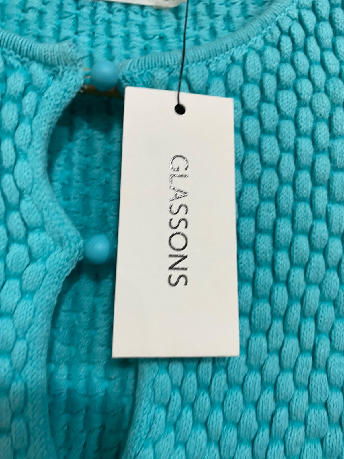 GLASSONS |XS| BUST 11| A58| TURQUOISE TEXTURED BUTTON-FRONT TECHNICAL UTILITY CROPPED CARDIGAN