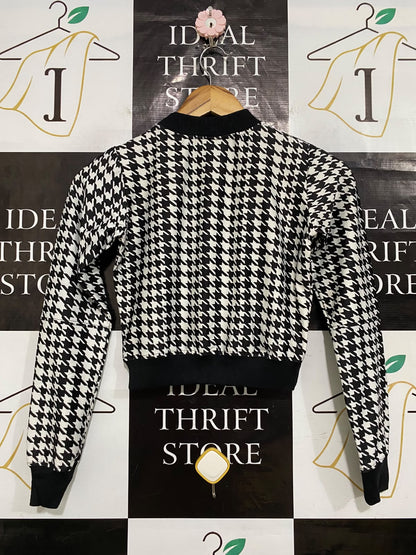 PURVAJA |S| BUST 16| A58| BLACK & WHITE HOUNDSTOOTH TECHNICAL UTILITY CROPPED SWEATSHIRT