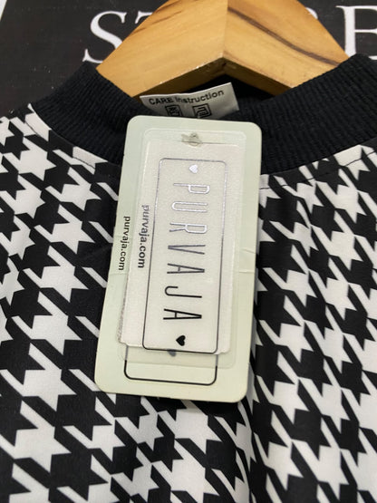 PURVAJA |S| BUST 16| A58| BLACK & WHITE HOUNDSTOOTH TECHNICAL UTILITY CROPPED SWEATSHIRT