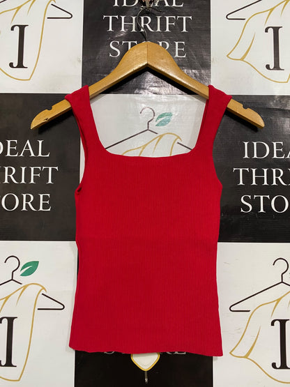 FRESH SOUL |M| BUST 11| A58| RED SQUARE-NECK RIBBED TECHNICAL UTILITY TANK TOP