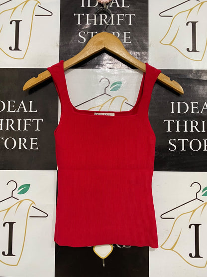 FRESH SOUL |M| BUST 11| A58| RED SQUARE-NECK RIBBED TECHNICAL UTILITY TANK TOP