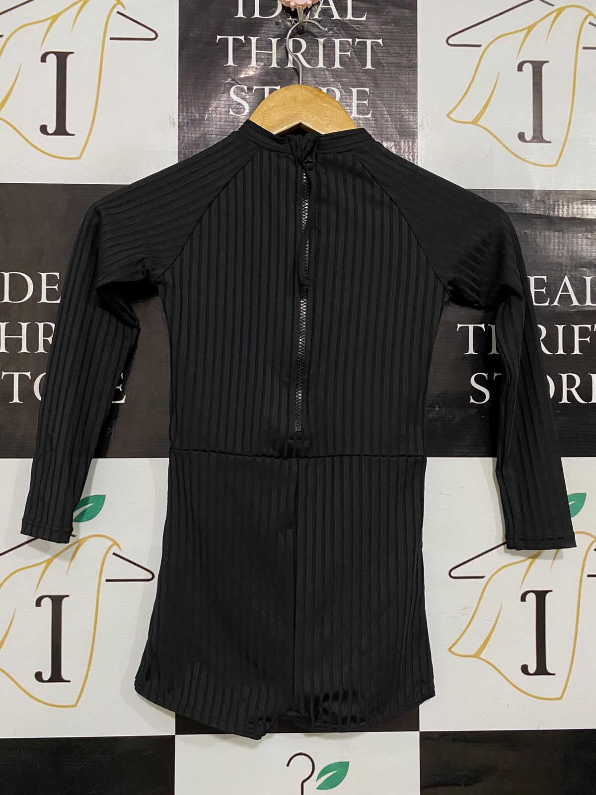 WAVE ZONE |S| BUST 12| A58| BLACK LONG-SLEEVE RIBBED TECHNICAL UTILITY PLAYSUIT