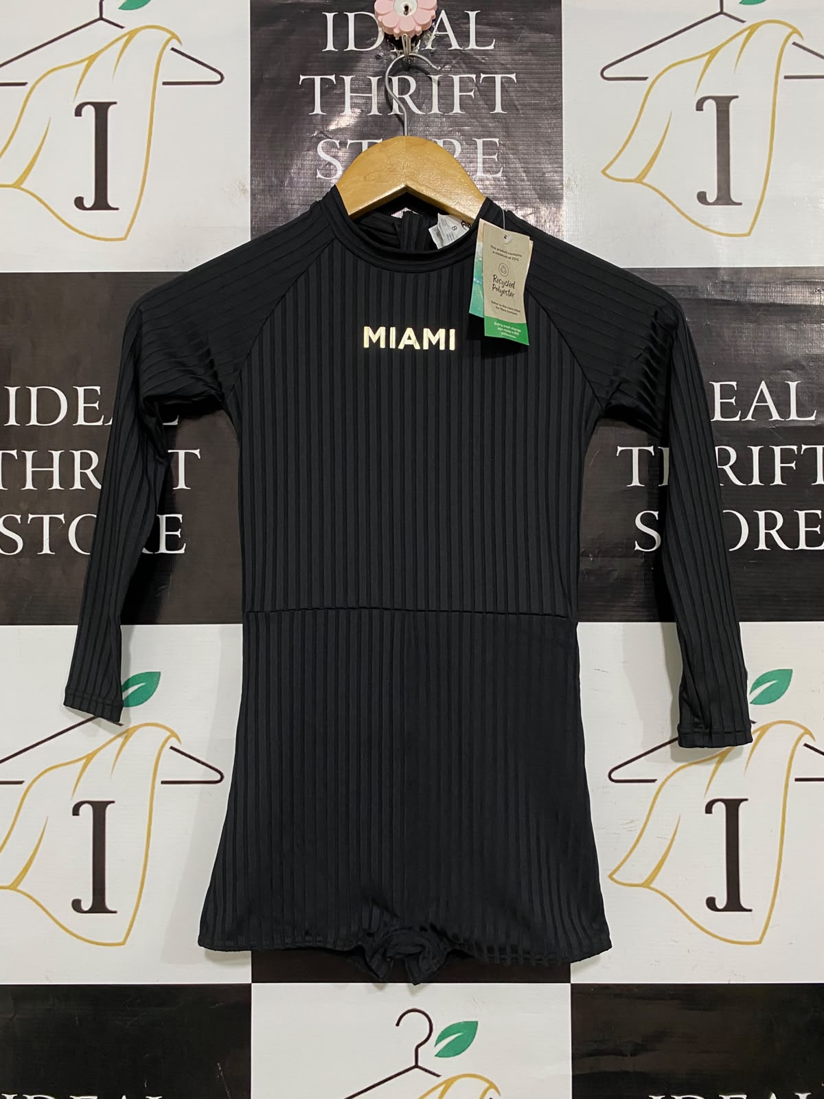 WAVE ZONE |S| BUST 12| A58| BLACK LONG-SLEEVE RIBBED TECHNICAL UTILITY PLAYSUIT