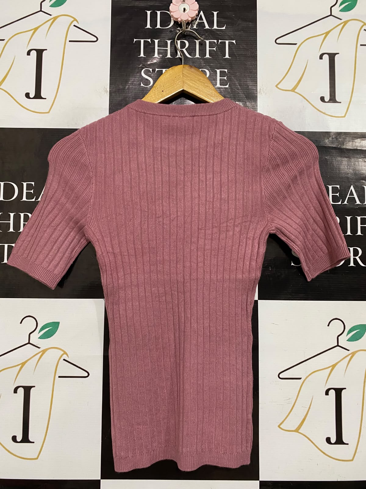 ANKO |XS| BUST 13| A58| DUSTY ROSE CREWNECK RIBBED TECHNICAL UTILITY SHORT-SLEEVE TOP