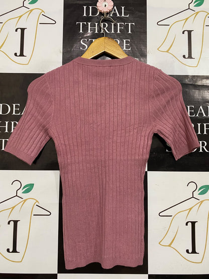 ANKO |XS| BUST 13| A58| DUSTY ROSE CREWNECK RIBBED TECHNICAL UTILITY SHORT-SLEEVE TOP
