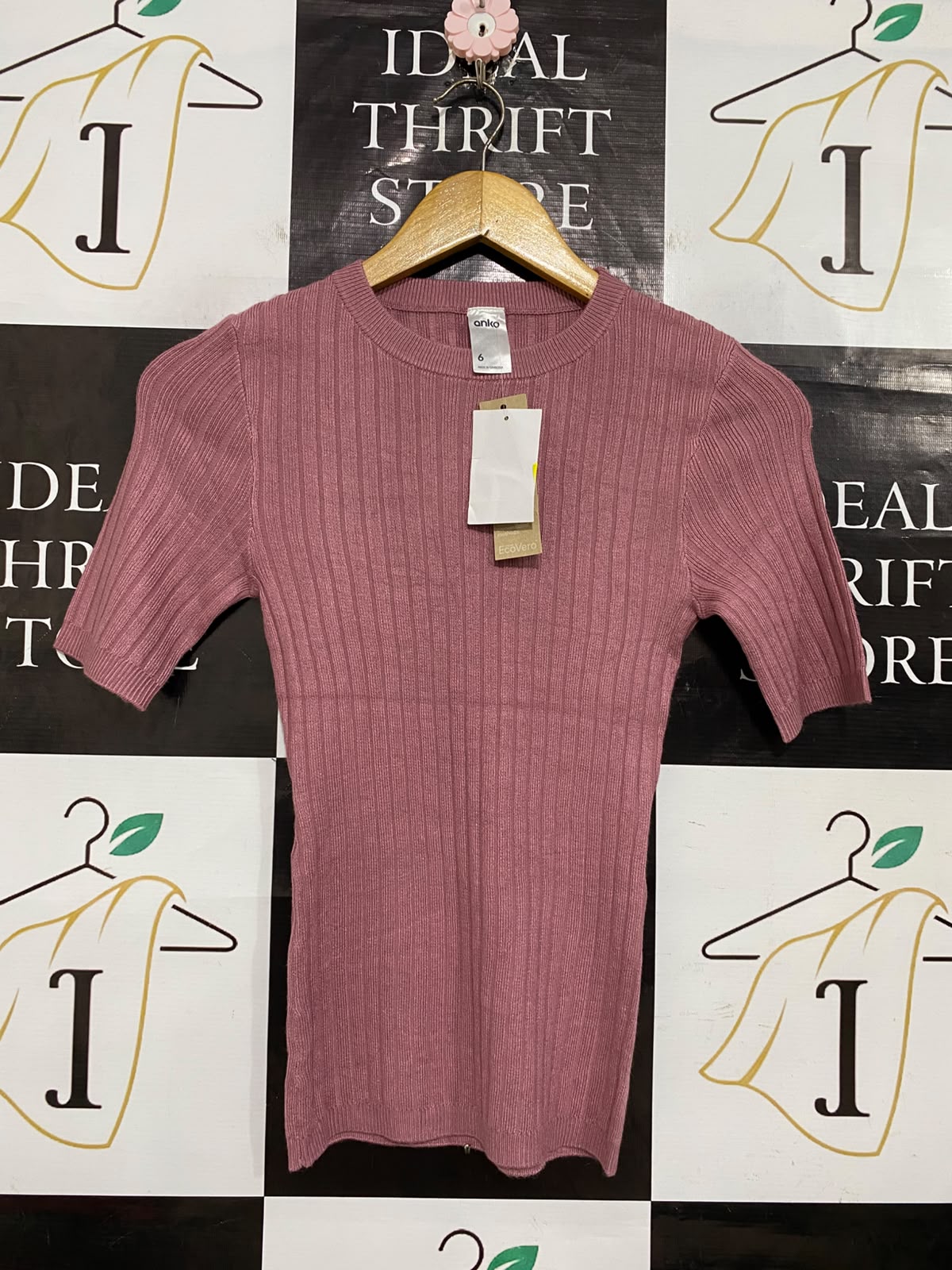 ANKO |XS| BUST 13| A58| DUSTY ROSE CREWNECK RIBBED TECHNICAL UTILITY SHORT-SLEEVE TOP