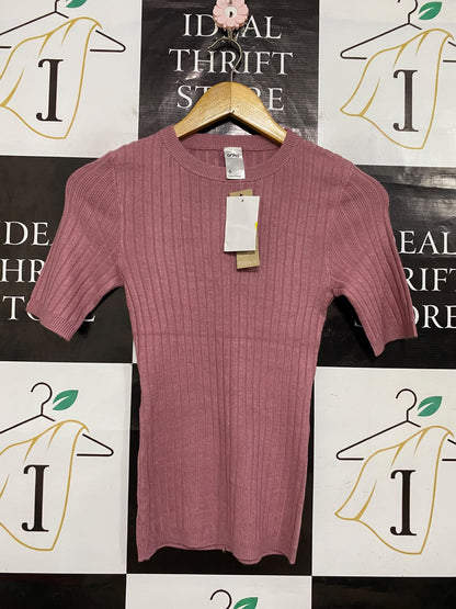 ANKO |XS| BUST 13| A58| DUSTY ROSE CREWNECK RIBBED TECHNICAL UTILITY SHORT-SLEEVE TOP