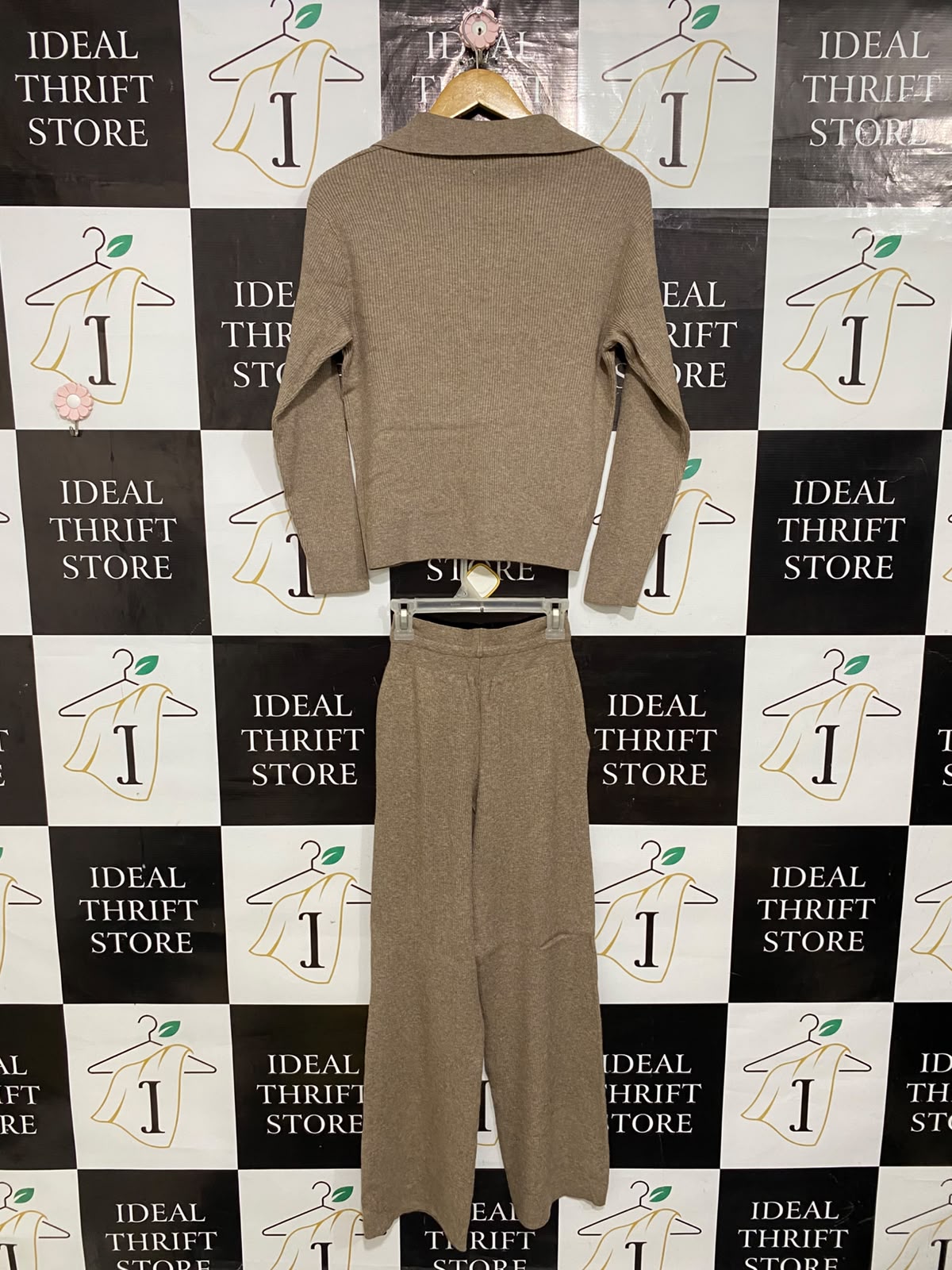 UNIQLO |S| A58| TAUPE RIBBED POLO AND WIDE-LEG TROUSER TECHNICAL UTILITY SET