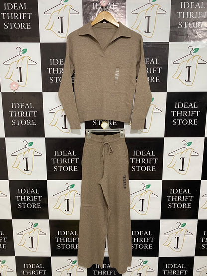 UNIQLO |S| A58| TAUPE RIBBED POLO AND WIDE-LEG TROUSER TECHNICAL UTILITY SET