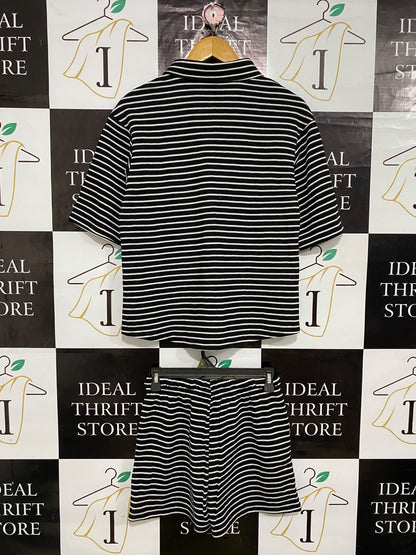 |M| A58| BLACK & WHITE STRIPED BUTTON-DOWN SHIRT AND SHORTS TECHNICAL UTILITY SET
