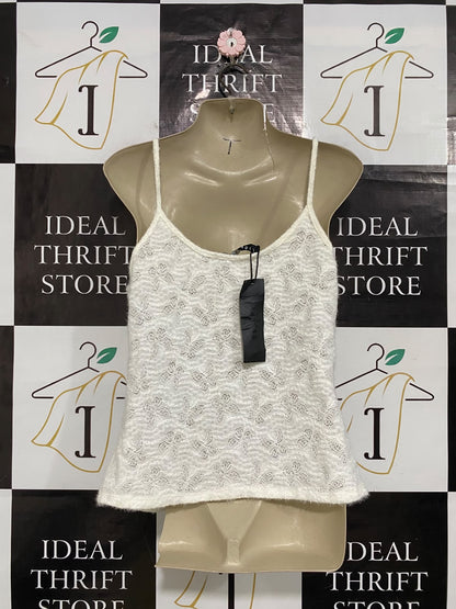 LIONEES |XL| BUST 18| A58| WHITE BUTTERFLY JACQUARD SLIP-STRAP TECHNICAL UTILITY CAMI TOP