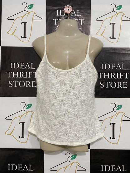 LIONEES |XL| BUST 18| A58| WHITE BUTTERFLY JACQUARD SLIP-STRAP TECHNICAL UTILITY CAMI TOP