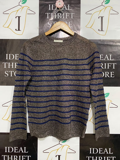 NAMUGRIN |M| BUST 19| A58| BRONZE & NAVY STRIPED METALLIC TECHNICAL UTILITY CREWNECK SWEATER