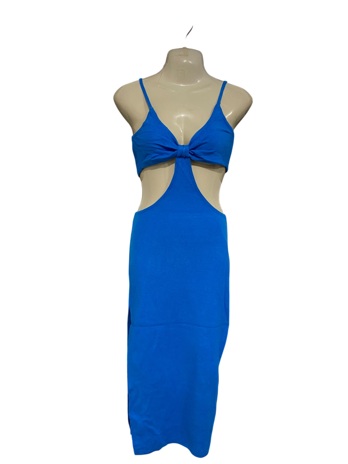 SHAREEN |S| BUST 15| A59| BLUE CUT-OUT KNOT-FRONT TECHNICAL UTILITY MIDI DRESS