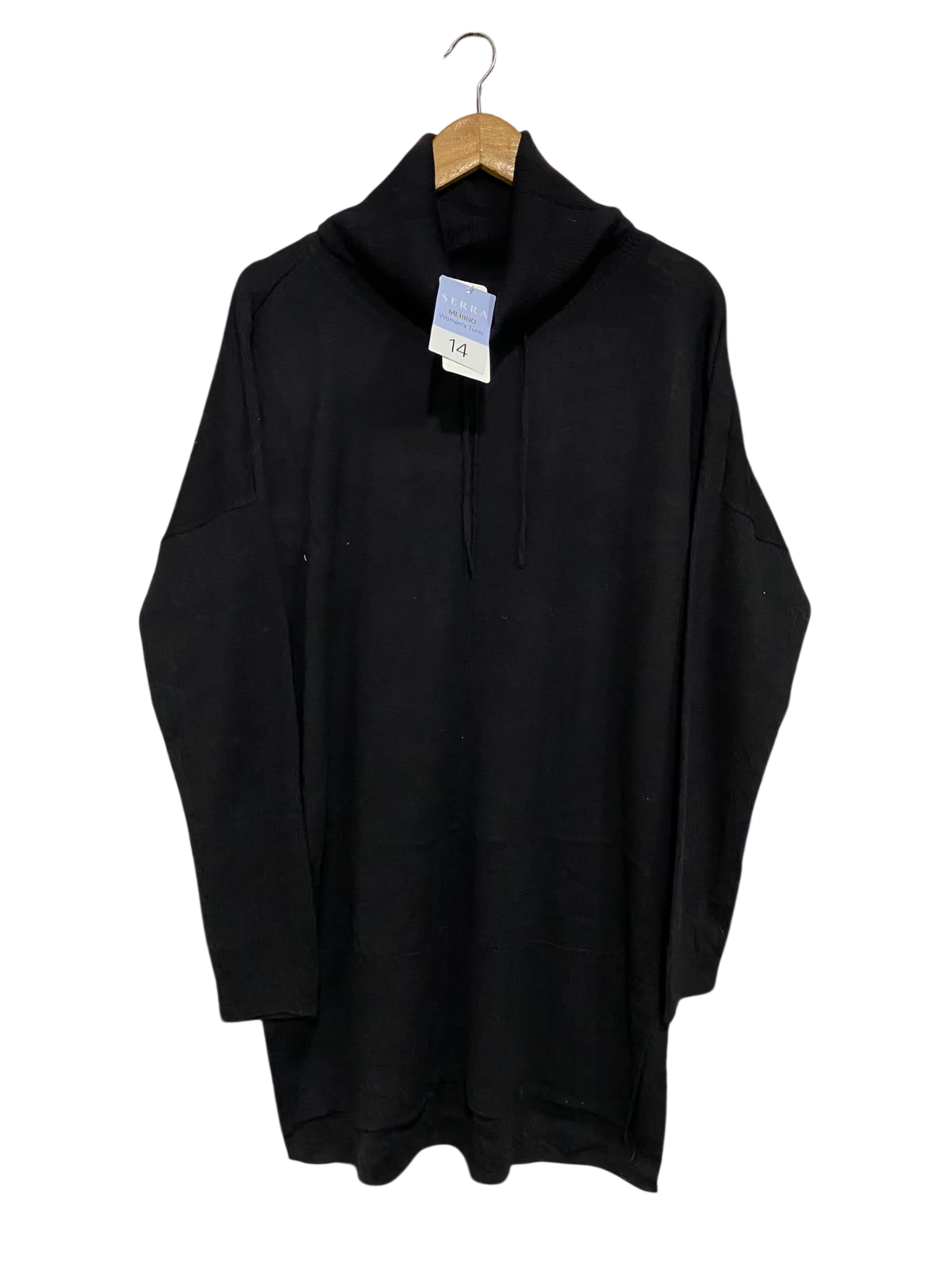 SERRA |L| BUST 27| A59| BLACK COWL-NECK LONG-SLEEVE TECHNICAL UTILITY TUNIC DRESS
