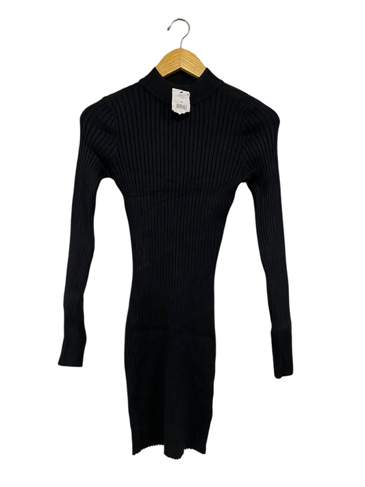 COTTON ON |XS| BUST 13| A59| BLACK MOCK-NECK LONG-SLEEVE RIBBED TECHNICAL UTILITY MIDI DRESS