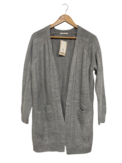 TU WOMAN |S| BUST 22| A59| GREY CABLE-KNIT OPEN-FRONT TECHNICAL UTILITY LONG CARDIGAN