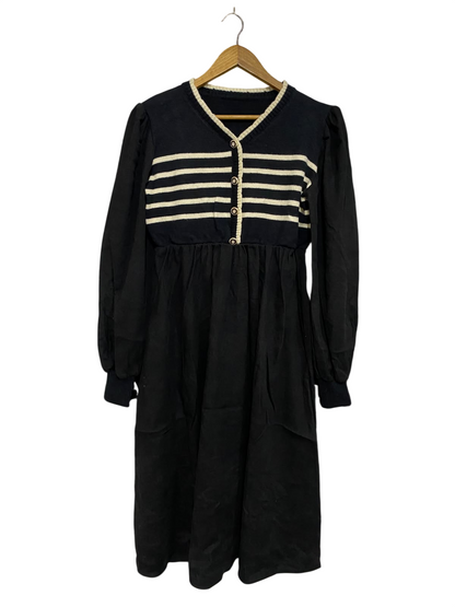 |M| BUST 19| A59| BLACK AND WHITE STRIPED-BODICE LONG-SLEEVE TECHNICAL UTILITY MIDI DRESS