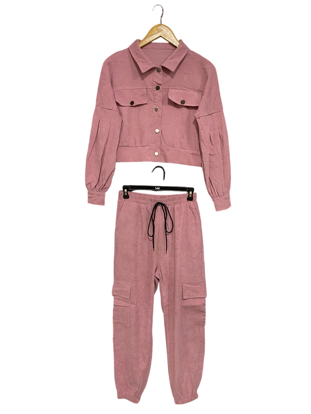 MOSSTA |M| A59| PASTEL PINK TWO-PIECE TECHNICAL UTILITY JACKET AND CARGO SET